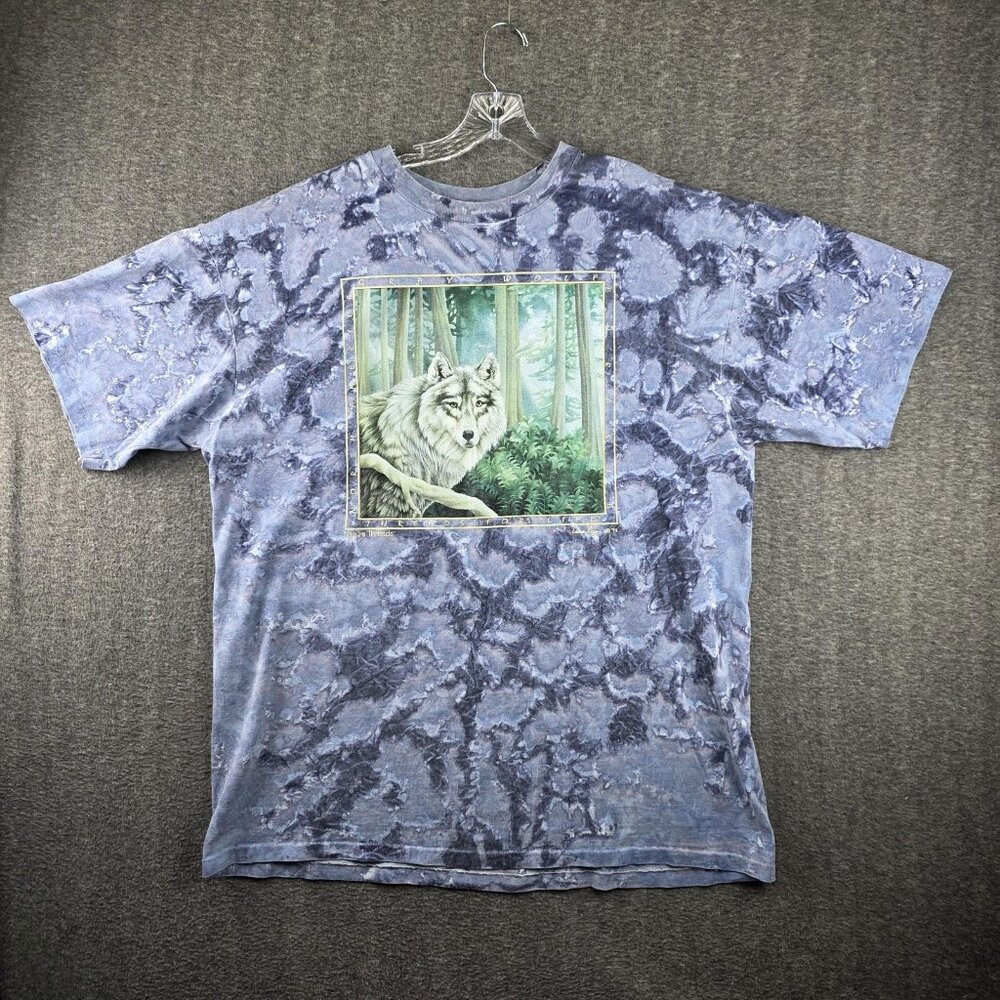 Vintage Jewel Tones Shirt Mens 2XL Blue Gray Wolf Wildlife Tie Dye Made USA 90s
